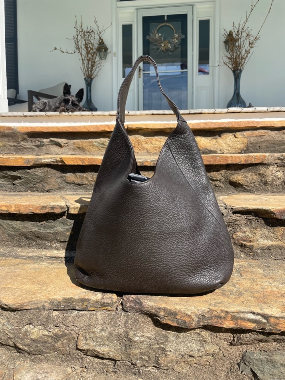 GiGi New York Dark Brown Pebbled Leather Shoulder Hobo